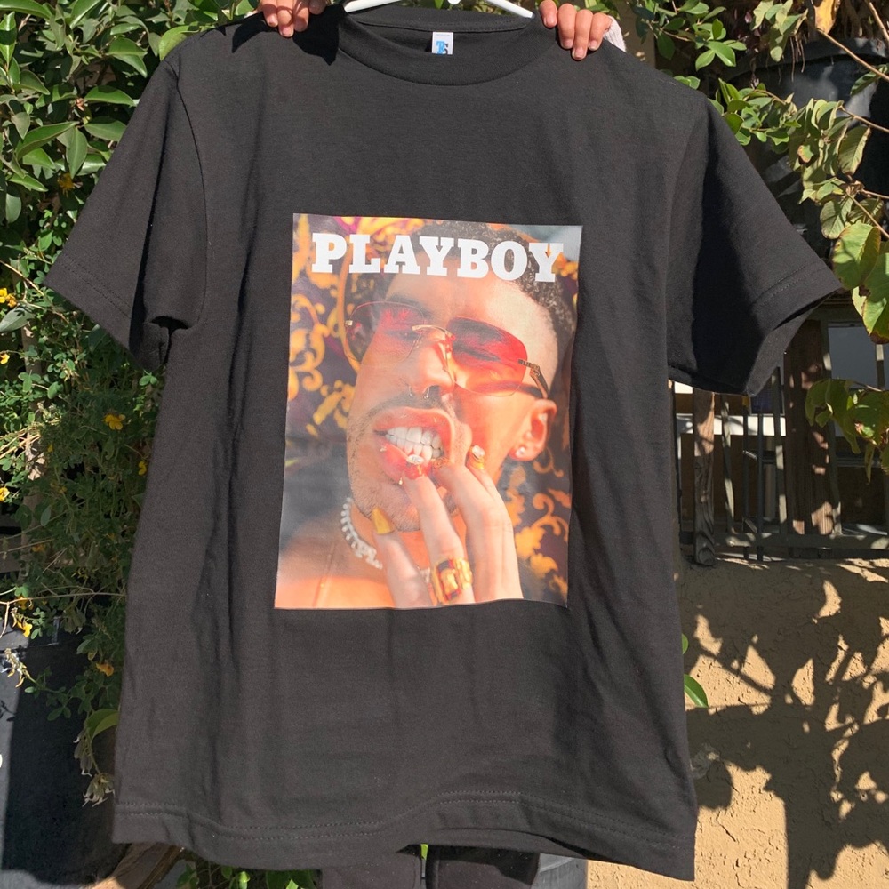 bad bunny Black Tee with Multicolor Photo Graphic